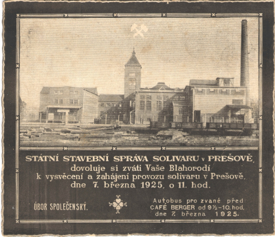 Pozvánka na slávnostné otvorenie v roku 1925